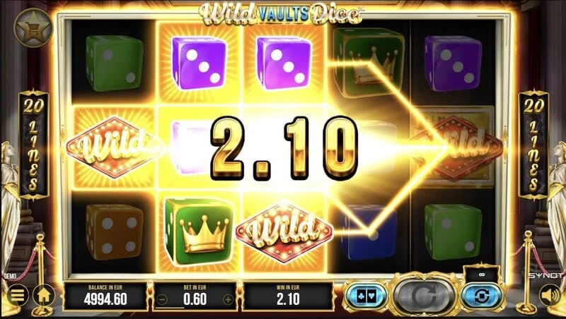 Wild Vaults Dice - hoofdscherm met rollen en kluis