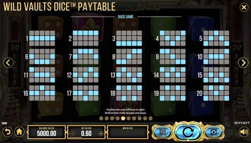 Wild Vaults Dice - Wild Dice met vermenigvuldiger op een winnende lijn